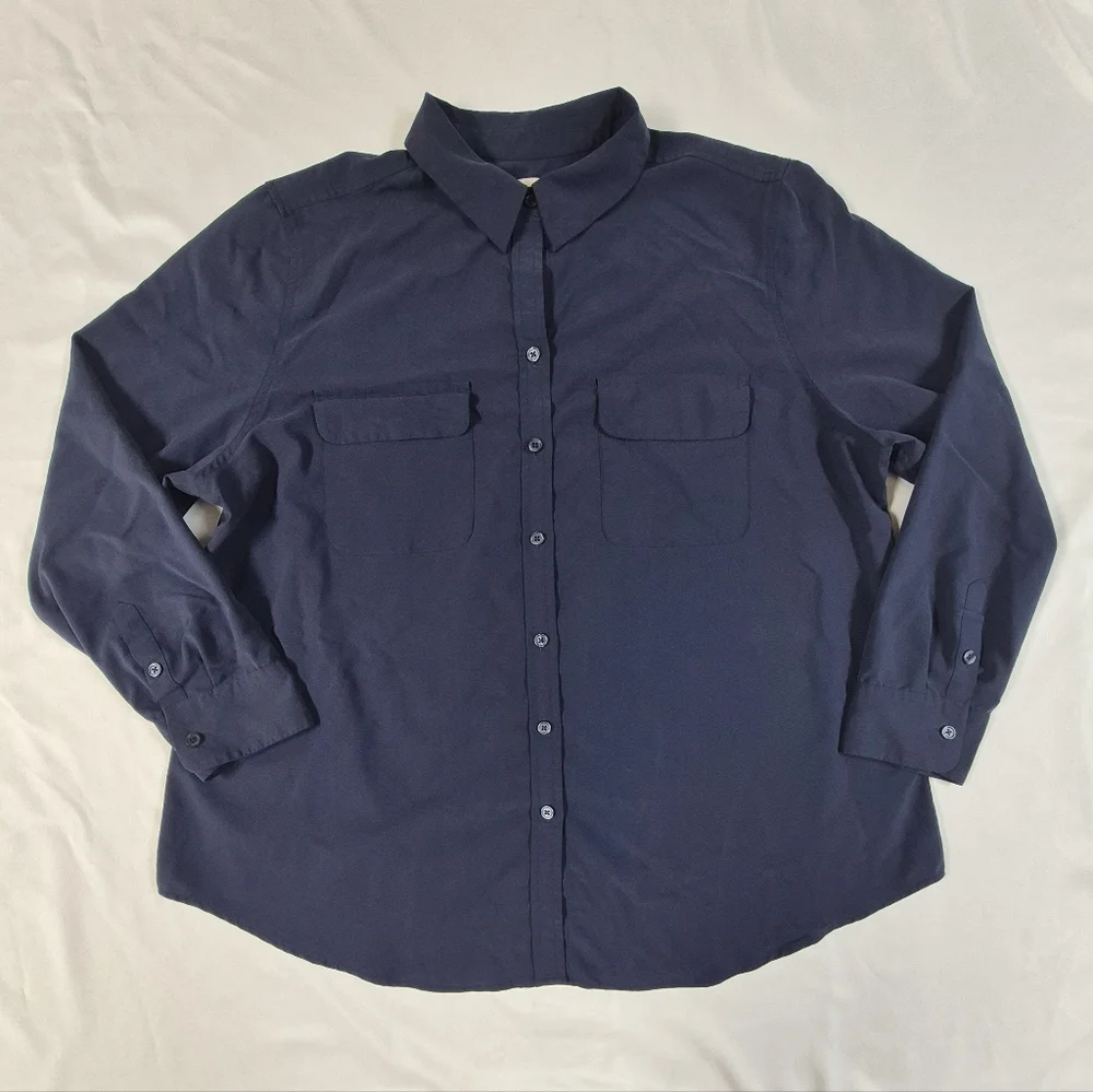 Chico's Sz 3 XL Navy Long Sleeve Button Up Blouse - Picture 1 of 7